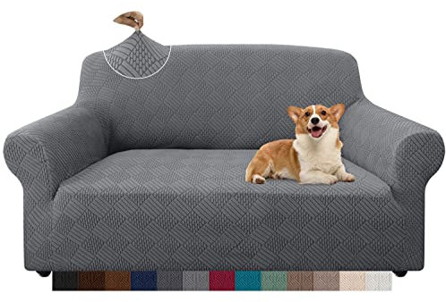 Granbest Stilvolle Rhombus Dicke Sofabezug 2 Sitzer Elastische Modestoffe Couchbezug Loveseat Sofaschutz für Kinder Haustiere Wohnzimmer (2 Sitzer, Hellgrau)