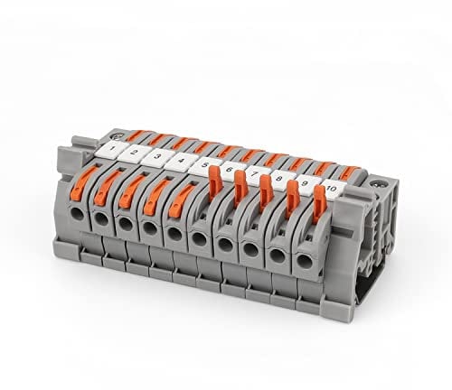 DIYCUT Kit Morsettiera Guida Din, 10 Morsettiere Terminali da 0,08-4 mm², con 10 cm Barra Din, Morsettiera Elettrica a Connessione Rapida per Ingegneria Elettrica e Progetti Fai-Da-Te (Grigio)