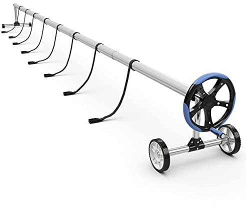 RELAX4LIFE Set di rulli per Piscine in Alluminio per coperture Termiche, Rullo Estensibile da 390 cm a 550 cm, avvolgitore per coperture a Pannelli solari con 8 Cinghie