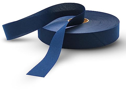 DOJA Barcelona | Schrägband Meterware Blau | Bias Tape Rollenpackung 100m | Breite 50mm | Polyester Tape | Weißes Einfassband | für Nähen, Kurzwaren & Nähband, Borten und Bänder zum Nähen