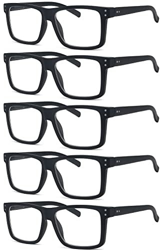 Eyekepper 5er-Pack Damen und Herren lesebrillen mit Große Quadratische Gläsern und Federscharniere - Schwarz +1.50