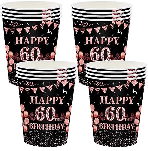 Vasos de Papel para 60 Cumpleaños - 16 Unidades Desechables de 235 ml para Fiestas