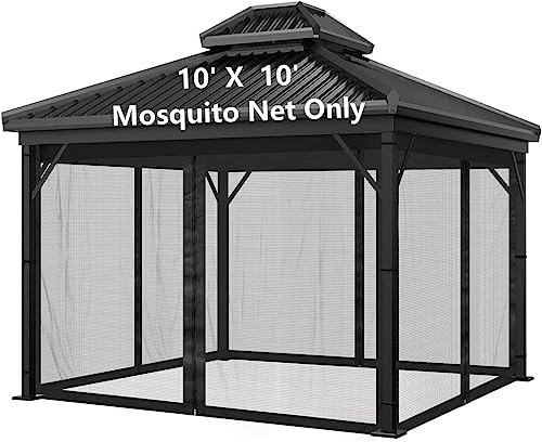Dhyazqfit Moskitonetz für Outdoor-Pavillon, Baldachin, 4 Paneele, mit 4 Reißverschlüssen, für 3 x 3 m Terrassenpavillon und Zelt (nur Moskitonetz), 3 x 3 m, Schwarz