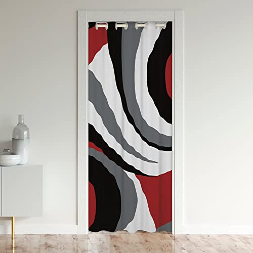 Loussiesd Red Grey Black Stripes Privacy Heat Blocking Blackout Door Curtain Geometric Door Curtain for Doorway Privacy Modern Room Darkening Curtain Drape for Doors Windows86x203cm 1 Panel