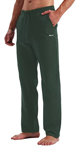 WILLIT Jogginghose Herren Baumwolle Trainingshose Sporthose Lang Freizeithose Fitness Yogahose Sweathose Lounge Pants Loose Männer mit Taschen Olivgrün L