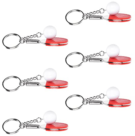 Qcwwy 6 Stück Metall-Schlüsselanhänger, Tischtennis-förmiger Schlüsselanhänger, Handtaschen-Schlüsselanhänger, Dekoration, Sportlicher Schlüsselanhänger für Taschen, Schultasche,