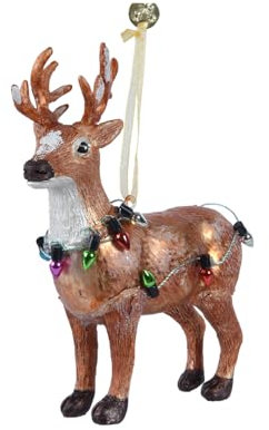 Kaemingk Christbaumschmuck 13cm Hirsch mit Lichterkette Glas Keramik Weihnachtskugeln Waldtiere - Rotbraun