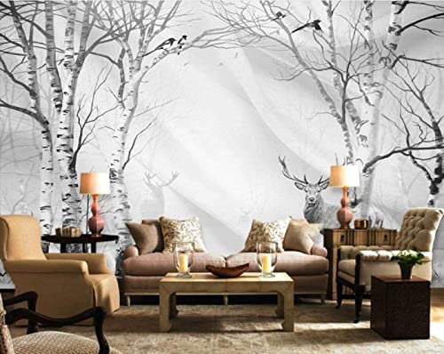 MIWEI Wallpaper Papier Peint Panoramique Forêt En Noir Et Blanc Papier Peints Intissé Decoration Murale Chambre Salon 300x210cm-M200677