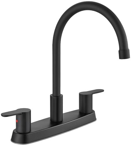 Cinwiny Grifo de cocina, grifo de cocina central de 8 pulgadas para fregadero de 3 agujeros, doble mango, grifos de fregadero de cocina, arco alto, boquilla giratoria de 360 grados con líneas de