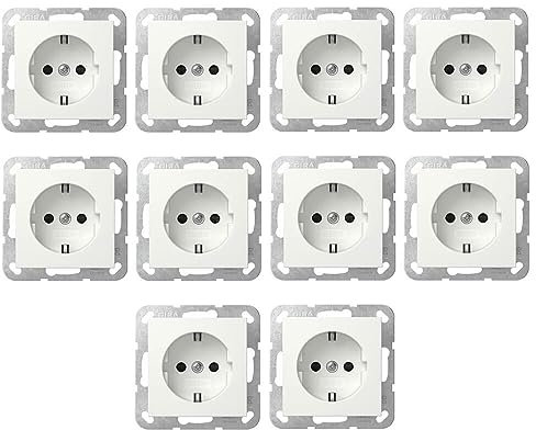 10 Stück Gira 445303 SCHUKO-Steckdose mit Steckklemmen mit Shutter Berührungsschutz System 55 Reinweiß glänzend
