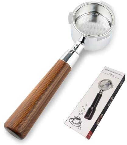 Portafiltro sin fondo de 51 mm, portafiltro de café reutilizable con cesta de filtro de espresso de acero inoxidable, mango de madera maciza, compatible con Delonghi EC680 EC685
