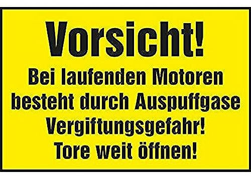 Laufen Lassen Motor S776 Gelb Aufkleber im Schild-Design 2 Stück 11 cm | Warnhinweis zur gut sichtbaren Kennzeichnung; Folienaufkleber zum Aufkleben – kein Metall- oder Kunststoffschild
