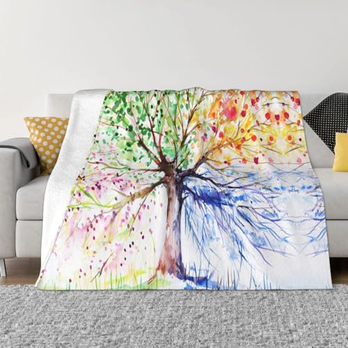 ObabO Schöne vier Jahreszeiten Baum Multi-Size ultraweiche Flanelldecke (horizontal) Plüsch Sofa Decke ist leicht und warm, langlebig