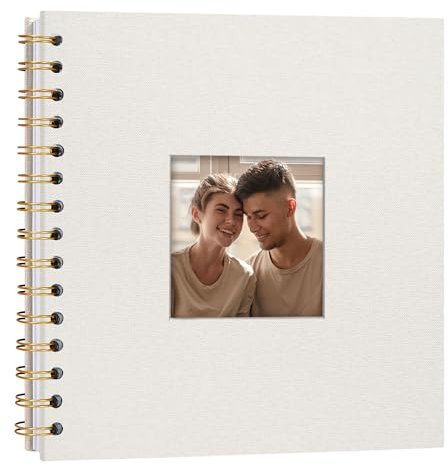 Scrapbook Linen Photo Album Memory Book 20.5 x 20.5 cm with Hard Cover White Pages Guest Baby Book for Wedding Travel Christmas (20 Sheets / 40 Pages, Beige)