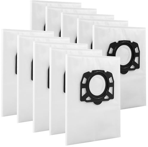Fishoney KFI 487 Lot de 10 sacs d'aspirateur pour Kärcher WD4 WD5 WD6 WD5P WD6P MV4 MV5 MV6 Sacs filtrants en non-tissé pour aspirateur eau et poussière 2.863-006.0 Blanc