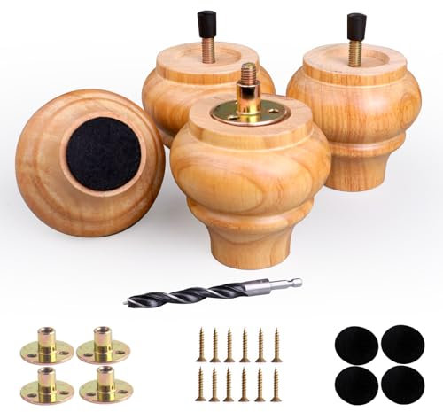 Xlroaafs 3 inch Wood Legs for Furniture Set of 4 Couch Legs Sofa Legs,Replacement Legs Wooden Furniture Legs Sofa Feet Cabinet Legs Bed Support Legs (Natural, 3 Inch)