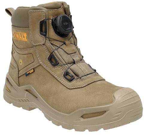 DEWALT Lander Men's Waterproof, Nubuck Leather, Wide Fitting, BOA Fastener, Non-Metallic Safety Toe Work Boot, Stone, UK6