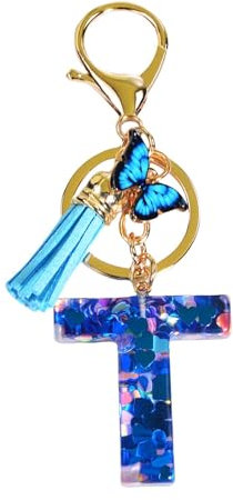 Porte-clés en forme de lettre initiale, porte-clés avec initiales et papillon en résine époxy | Porte-clés nouveau, décoration de sac avec, t, Siehe Beschreibung