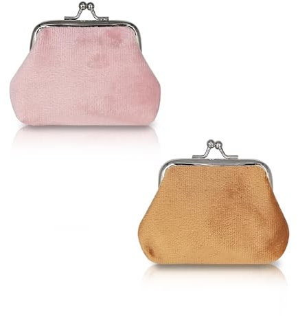 AfitLulu 2 Stück Münzbörsen für Damen und Mädchen, 4 Zoll Münzbeutel Plüsch Münztaschen Kuss-Schloss Münzgeldbeutel Mini Geldbeutel Weich Geldbörse Klein für Schmuck, Schlüssel, Münzen (Rose+braun)