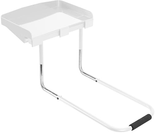 Height Adjustable Under Mattress 17 inch Bedside Shelf, Works with Lofts and Beds Without Frames, Heavy Duty Storage Tray, Fits Laptops, Books, and Drinks, Nightstand Alternative, White