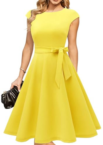 DRESSTELLS Cocktail Dresses for Women UK, Formal Wedding Guest Graduation Evening Prom Vintage Tea Party Casual Midi Dress, Fall 2025 Yellow L