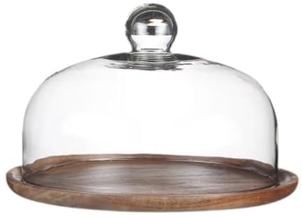 Milageto Soporte de Madera para Tartas con Tapa de Cristal, Bandeja para Servir Tartas, Bandeja Decorativa para Tartas, Soporte para Tartas, Magdalenas, Tapa de 23 Cm