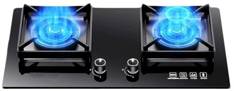 Fornello A Gas 2 Fuochi 5.2KW Fornello A Gas Portatile Accensione In Vetro Temperato Campeggio Doppio Bruciatore GPL/Gas Naturale Dispositivo Di Protezione In Caso Di Spegnimento Accidentale Della Fia