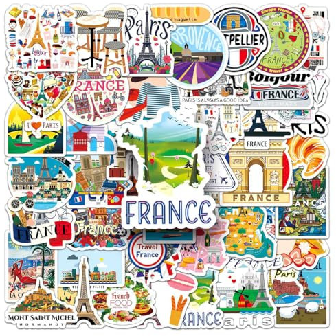 Frankreich-Aufkleber, 50 Stück Aufkleber für die Stadt Paris, Scrapbooking-Aufkleber, wasserfeste Aufkleber für den französischen Pariser Eiffelturm, für Decoupage-Alben, Reisenotizbücher