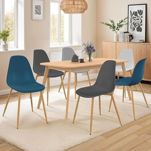 IDMarket - Lot de 6 chaises scandinaves Dani Mix Color Blanc, Gris Clair, Bleu x2, Gris foncé x2