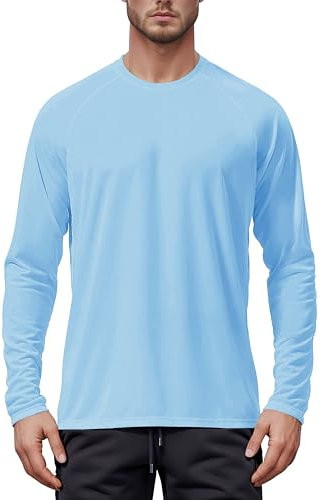Tansozer Men's Watersport Rash Guards T-Shirt Long Sleeve UV Protection Clothing Hiking Summer Shirt UPF 50+ Baselayer, Sky Blue, XL
