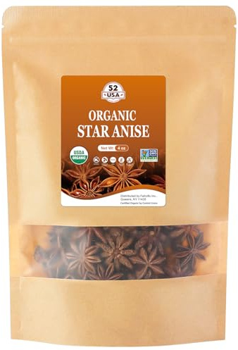 52USA Oganic Star Anise, 4oz, Star Anise Whole for Baking, Tea, Non GMO
