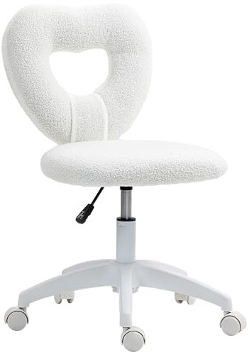 HOMCOM Homeoffice Stuhl Schreibtischstuhl aus Teddy-Fleece höhenverstellbar Drehstuhl Schminkstuhl Bürostuhl bis 120 kg belastbar, für Arbeitszimmer, Schlafzimmer Weiß