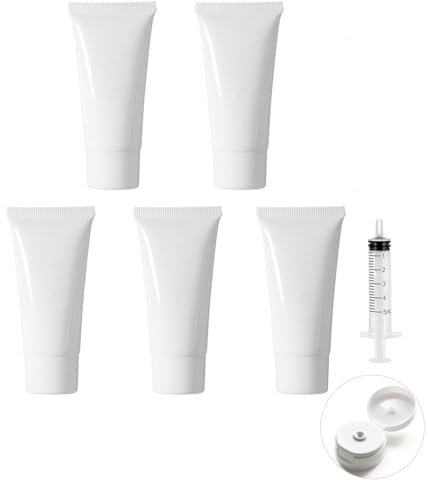 MORICOH 5PCS White Plastic Soft Tubes Bottle, Refillable Container Bottles with Flip Cap, Squeezable Tube for Cream Shampoo Lotion Cleanser Shower Gel (30ml)