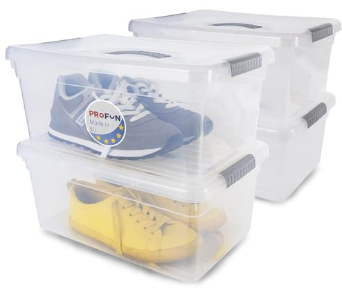 PROFUN Aufbewahrungsbox mit Deckel 10 L – Groß Plastikbox mit Deckel – Stapelboxen – Kisten & Boxen Aufbewahrung Aufbewahrungsbehälter mit Deckel 4-er Set