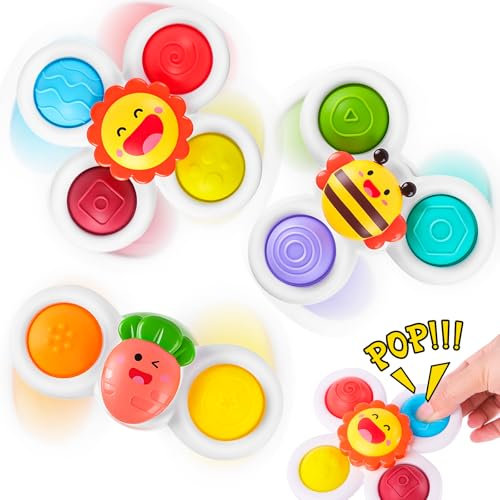 Muyohix Jouets à Ventouse pour Bébé, 3 Pièces Spinner Bébé Ventouse, Jouets de Bain Bebe, Jouet de Douche, sans BPA, Jouet d'éveil et Sensoriels Éducatifs pour 10 Mois et Plus