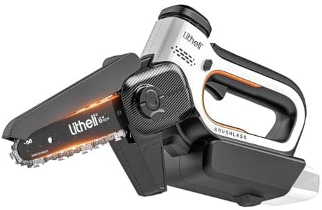 Litheli Mini Kettensäge mit Akku 10.000 mAh, 15 CM Astsäge 20V, Bürstenloser Motor, Automatische Kettenschmierung, Sicherheitsverriegelung, Akku Handkettensäge für Gartenarbeiten (ohne Akku)