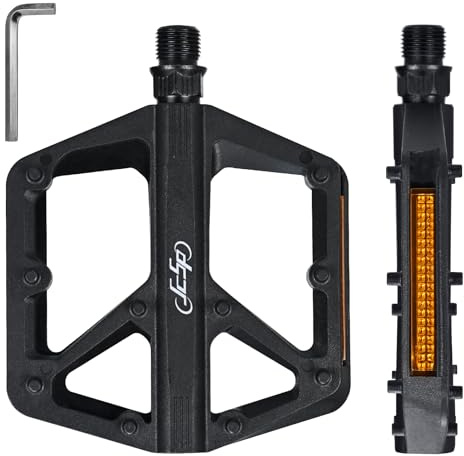 KOOOGEAR Fahrradpedale,Nylonfaser MTB Pedale mit Reflektoren,Leichte Fahrrad Plattform Pedale mit 3 abgedichtete Lager,9/16 Zoll rutschfeste für Rennrad MTB Citybike