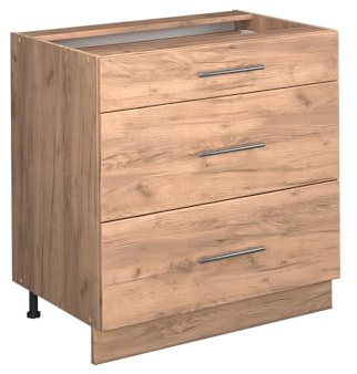 Vicco Küchenunterschrank Fame-Line, Goldkraft Eiche, 80 cm mit 3 Schubladen, AP Anthrazit
