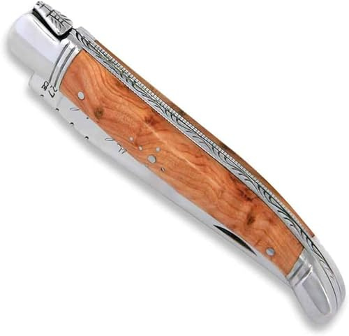 Couteau Laguiole Manche en bois de genévrier et mitres en acier inoxydable pliant Fabrication artisanale