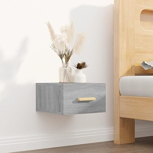 Runheo Wand-Nachttisch Grau Sonoma, schwebendes Design, 35x35x20 cm, Holzwerkstoff, platzsparender Beistelltisch für Schlafzimmer, robuste Nachtkonsole mit Stauraum
