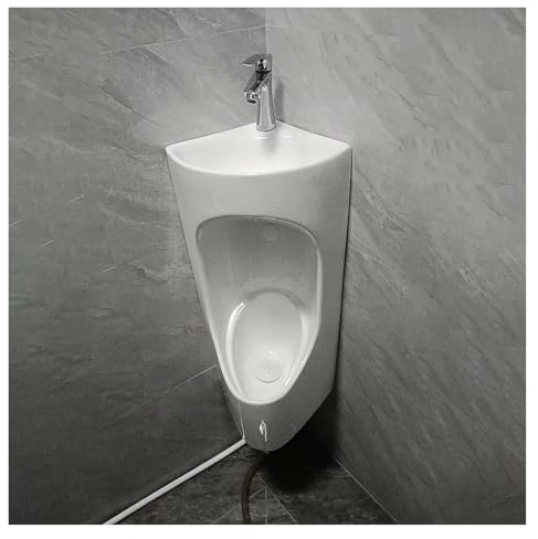 Urinale für Männer Eckurinale Für Herren Mit Spülfunktion, Hocheffiziente Spülung Mit Integriertem Waschbecken, Platzsparendes 2-in-1-Design, Ideal Für Kleine Hotelbäder