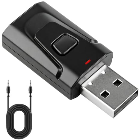 Adaptador Bluetooth 5.0 USB 2 en 1 Transmisor Incluye Cable Audio de 3,5mm | Dongle Bluetooth Adecuado para PC TV Coche y Altavoces Audio Estéreo Sin Latencia