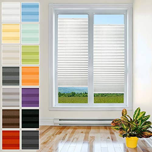 Plisart Premium Plissee Klemmfix Ohne Bohren, Weiß 55x200cm, Sonnenschutz, Lichtdurchlässig, Easyfix Rollo Plissees für Fenster, Faltrollo, Jalousie zum Klemmen, Plisseerollo