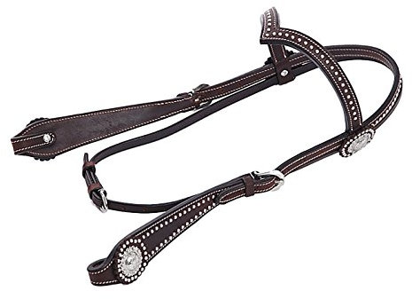Thor Equine Kopfstück Allan Westerntrense mit Concha und Dots, V-Shaped, Dunkelbraun Cob