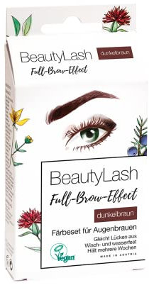 BeautyLash Full-Brow-Effect Färbeset Dunkelbraun, vegane Augenbrauenfarbe coloriert jedes Haar in einem schönen Braunton, Augenbrauen werden betont & erhalten eine klare Kontur, 1x 7ml ca. 8 Färbungen