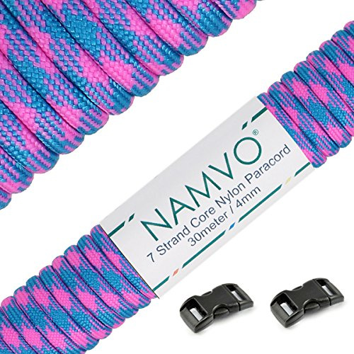 NAMVO 550 Paracord Mil Spec Typ III 7 Strang Fallschirm Schnur Gesamtlänge 100ft / 30 Meter, Rosa und blaues Plaid