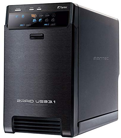FANTEC QB-X2U31R USB3.2 Gen2 RAID Festplattengehäuse für 2x SATA 3,5/2,5 Zoll HDDs oder SSDs, Transferraten bis 10Gbit/s, RAID Funktion 0/1/Single, Lüfter Automatik, Kabel USB-C, Metall schwarz