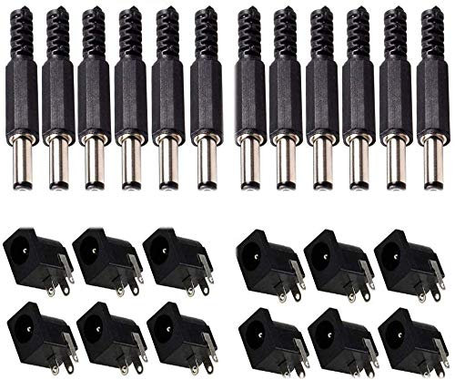 RUNCCI-YUN 12x DC Hohlstecker 5,5 x 2,1, +12x Hohlstecker Buchse5,5 x2,1,mit Lötanschluss für Audio/Video/Handy/Überwachungskameras