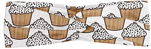 ABAKUHAUS Petit gâteau Bandeau, Rythmique crème fouettée Muffin délicieux Pop Art Style Illustration, Serre-tête Féminin Élastique et Doux pour Sport et pour Usage Quotidien, blanc Camel
