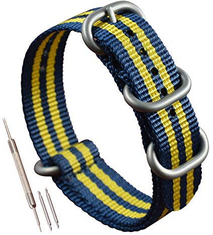MZBUTIQ 21mm Blau/gelb Uhrenarmband Nylon Watch Bracelet Armband Herren Matte Silberne Schnalle